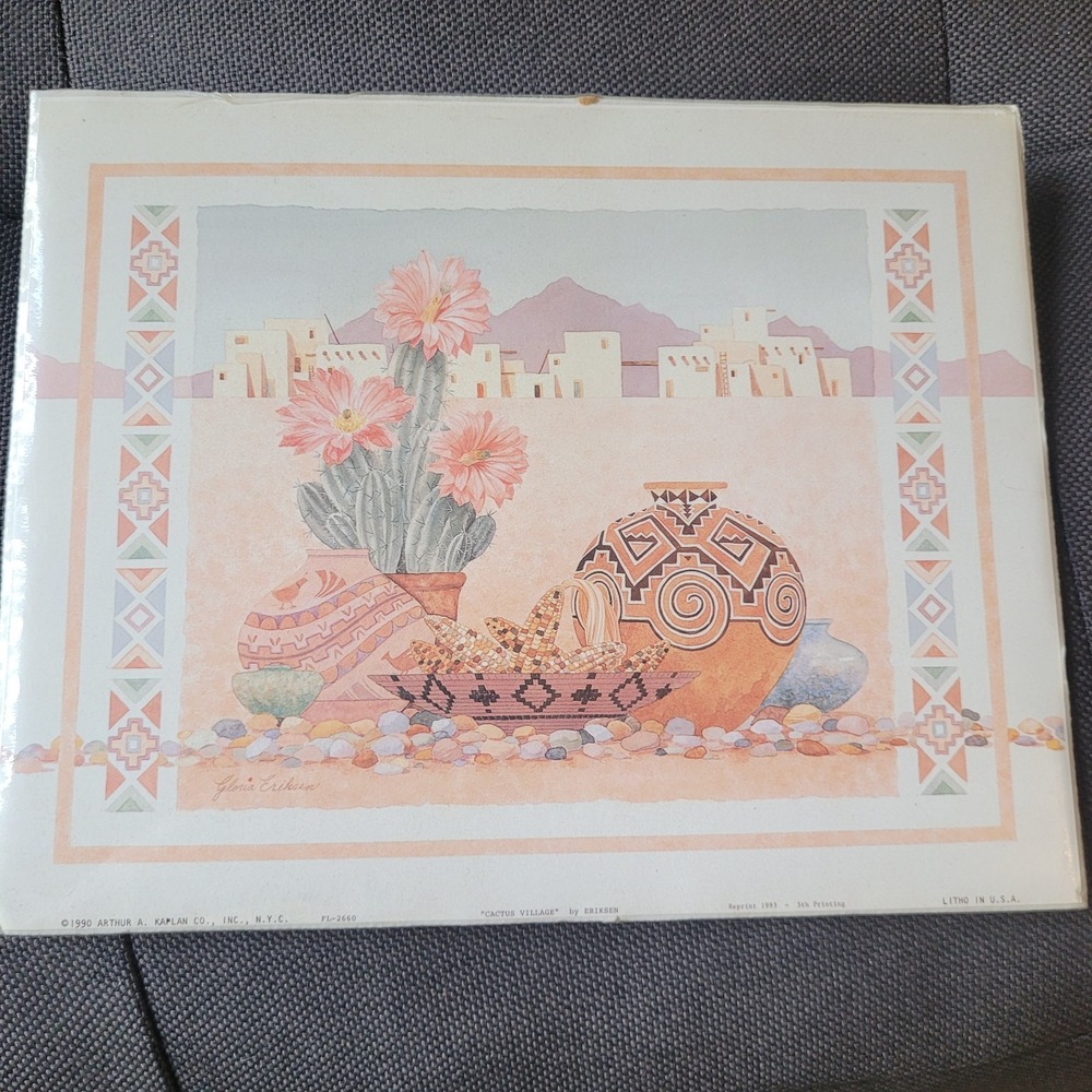 Gloria Eriksen Print Cactus Village 1990 Arthur A Kaplan Litho USA Reprint 1993
